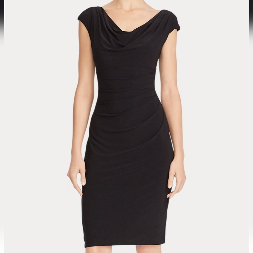 Ralph Lauren Black Midi Cowl Neck Dress